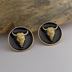 Gold plated Bull Design Handmade Stud Earring SKU6042