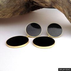Gold plated Black Enamel Design Handmade Drop and Dangle Earring SKU6043