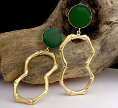 Gold plated Green Enamel Design Drop and Dangle Earring SKU6045