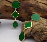 Gold plated Green Enamel Flower Style Design Drop and Dangle Earring SKU6081