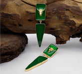 Gold plated Green Enamel Bull Style Design Drop and Dangle Earring SKU6082
