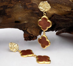 Gold plated Hammered Flower Style Design Drop and Dangle Earring SKU6083