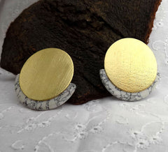 Gold plated Designer Unique Gemstone Big Stud Earring SKU6098
