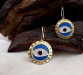Gold plated Designer Hammered Protective Evil Eye Ear Wire Earring SKU6106