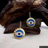 Gold plated Designer Hammered Protective Evil Eye Ear Wire Earring SKU6106