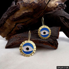Gold plated Designer Hammered Protective Evil Eye Ear Wire Earring SKU6106