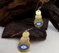 Gold plated Designer Protective Evil Eye Long Ear Wire Earring SKU6107