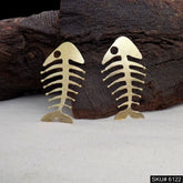 Gold plated Designer Fish Bone Big Stud Earring SKU6122