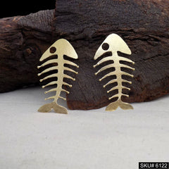 Gold plated Designer Fish Bone Big Stud Earring SKU6122