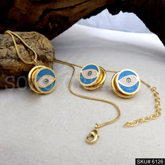 Gold plated Unique Design of Protective Eye Charm Stud Earring and Necklace SKU6126