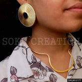 Gold plated Statement Jewelry Set of Big Stud Earring and Necklace SKU6177