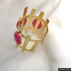 18K Gold Plated Gemstone Cuff Bangle