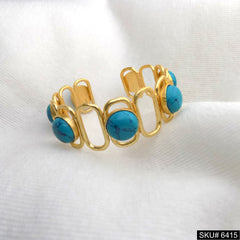 Gold Plated Round Turquoise Stone Handmade Design of Cuff SKU6415