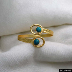 Gold Plated Round Hammered Turquoise Stone Cuff SKU6449