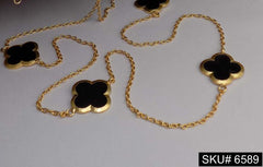 Gold Plated Belcher Chain With Multi Black Flower Charms in Necklace SKU6589