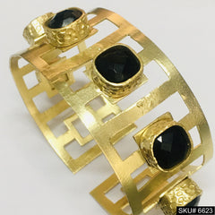 18K Gold Plated Gemstone Cuff Bangle