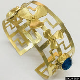 Gold Plated Statement Plain With Flower Blue Gemstone Handmade Design of Cuff SKU6624