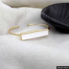 Gold Plated Statement White Rectangle Delicate Design of Cuff SKU6654