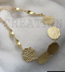 Gold Plated Hammered Hexagon Twisted Wire Statement Necklace SKU6663