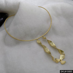 Gold Plated Statement Unique Plain Ribbon folded Choker with Flower Pendant SKU6665