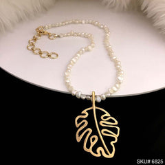 Single Leaf Necklace with Pearl Beads SKU6825