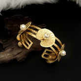 Gold Plated Plain Statement Leaf Pearl on Cuff SKU6950