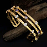Gold Plated Plain Statement Multi color Stone on Cuff SKU6952