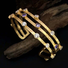 Gold Plated Plain Statement Multi color Stone on Cuff SKU6952