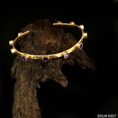 Gold Plated Statement Rounded With Blue Stone Delicate Design of Cuff SKU6957