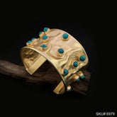 Gold Plated Hammered Cuff With Turquoise Stone Design of Cuff SKU6979