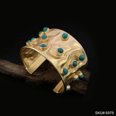 Gold Plated Hammered Cuff With Turquoise Stone Design of Cuff SKU6979
