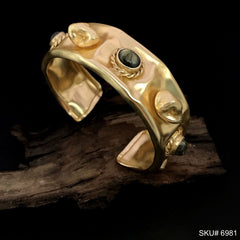 Gold Plated Hammered Cuff With Gold Pearl and Labra Stone Design of Cuff SKU6981