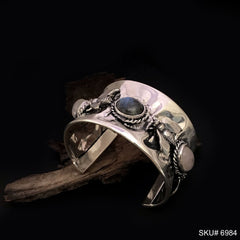 Mattel Plated Hammered Cuff with Labradorite Stone Dragonfly Design of Cuff SKU6984