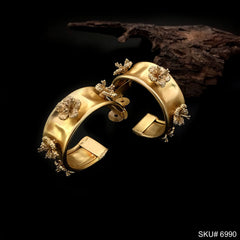 Gold plated Flower Hammered Hoops Style Push Back Earring SKU6990
