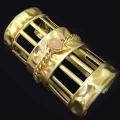 Gold Plated Big Long fully Hand Cover Twisted Wire With Gemstone Design of Cuff SKU6998