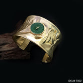 Gold Plated Hammered Design of Cuff With Green Power sign SKU7002