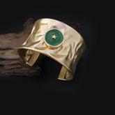 Gold Plated Hammered Design of Cuff With Green Star sign SKU7004