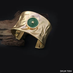 Gold Plated Hammered Design of Cuff With Green Star sign SKU7004