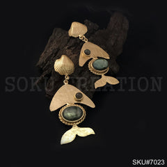 Gold plated Fish Twisted Wire Labra Shell Style Drop and Dangle Earring SKU7023