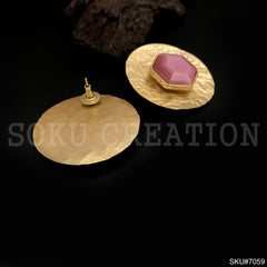 Gold Plated Unique Statement Gemstone Hammered Handmade Earring SKU7059