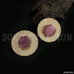 Gold Plated Unique Statement Gemstone Hammered Handmade Earring SKU7059