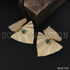 Gold Plated Unique Statement Turquoise Stone Handmade Drop and Dangle Earring SKU7078