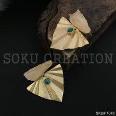 Gold Plated Unique Statement Turquoise Stone Handmade Drop and Dangle Earring SKU7078