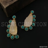 Gold Plated Unique Statement Turquoise Stone Handmade Big Stud Earring SKU7079