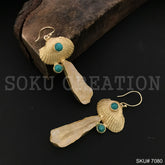 Gold Plated Unique Statement Turquoise Stone and Shell Style Handmade Ear Wire Earring SKU7080