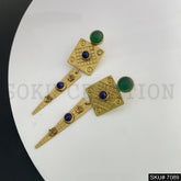 Gold Plated Unique Green Stone Statement Handmade Drop and Dangle Earring SKU7089