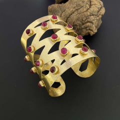 Gold Plated Designer Unique Big Cuff with Zigzag Red Stone SKU7099