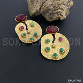 Gold Plated Unique Red and Green Stone Statement Handmade Drop and Dangle Earring SKU7101