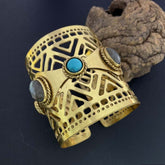 Gold Plated Designer Unique Big Cuff with Labra and Turquoise Stone SKU7106