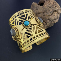 Gold Plated Designer Unique Big Cuff with Labra and Turquoise Stone SKU7106